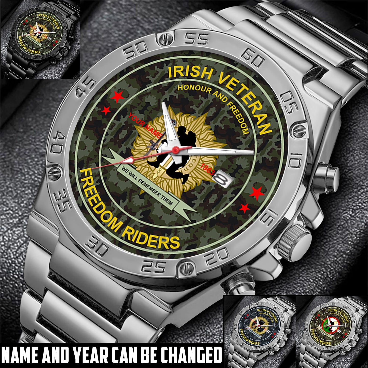 Personalized Ireland Soldier/ Veteran With Name And Year Gentleman Stainless Steel Watch - 17556480