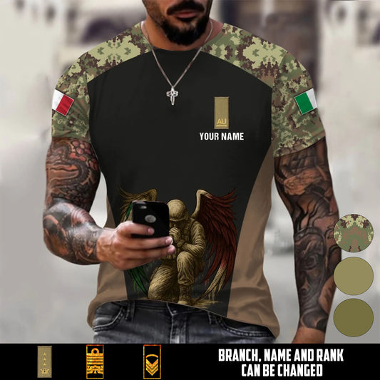 Personalized Italy Soldier/Veteran Camo with Name & Rank T-Shirt All Over Printed - 17669664