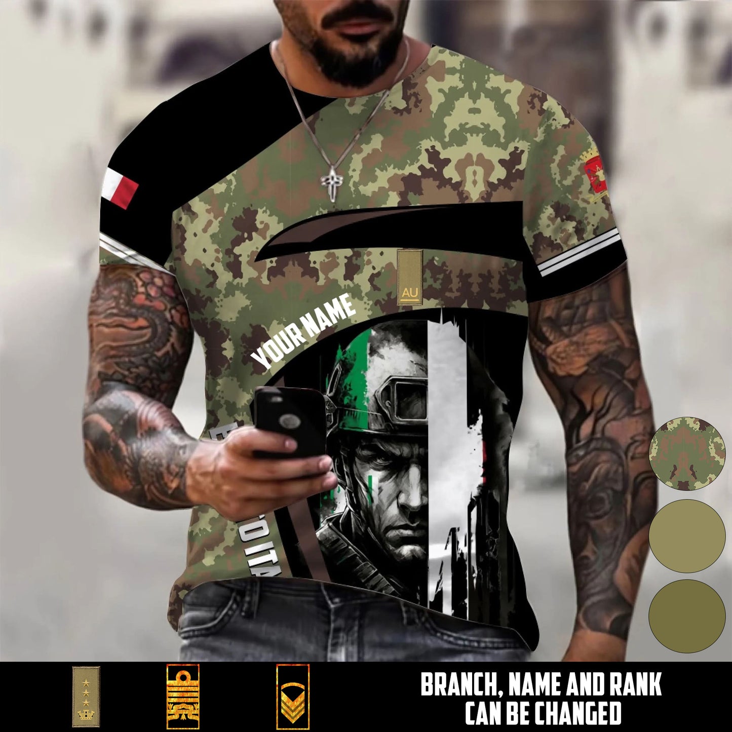 Personalized Italy Soldier/Veteran Camo with Name & Rank T-Shirt All Over Printed - 17670528