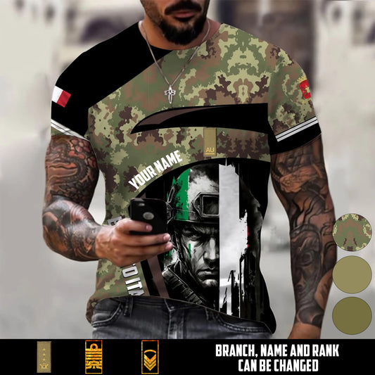 Personalized Italy Soldier/Veteran Camo with Name & Rank T-Shirt All Over Printed - 17670528