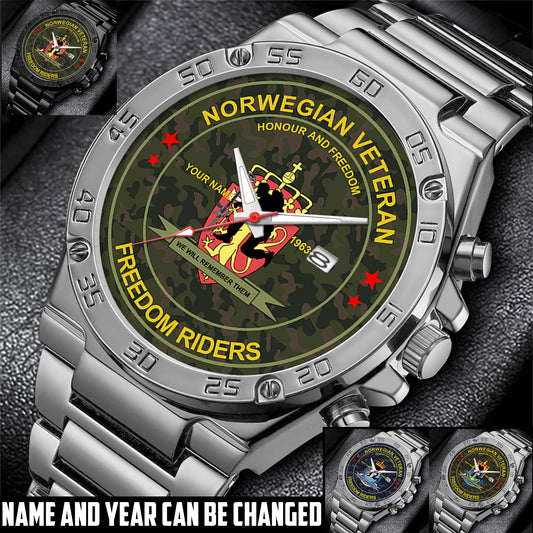 Personalized Norway Soldier/ Veteran With Name And Year Gentleman Stainless Steel Watch - 17556480