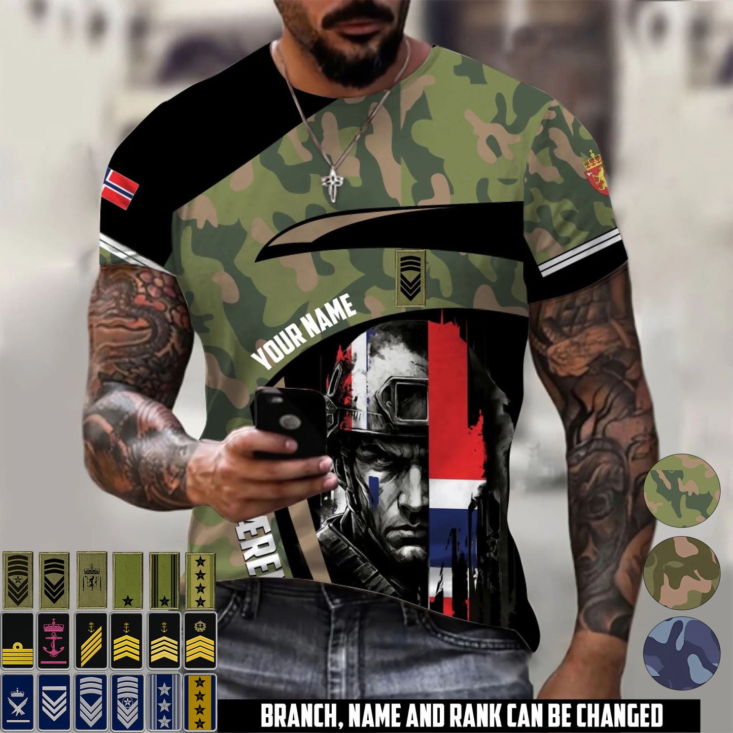 Personalized Norway Soldier/Veteran Camo with Name & Rank T-Shirt All Over Printed - 17670528