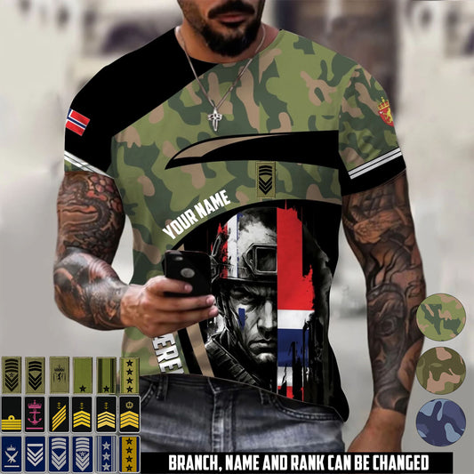 Personalized Norway Soldier/Veteran Camo with Name & Rank T-Shirt All Over Printed - 17670528