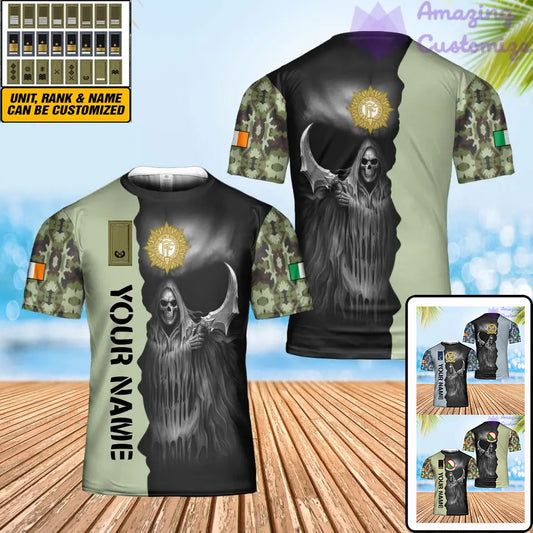 T-shirt personnalisé avec camouflage soldat/vétéran irlandais avec nom et grade imprimé en 3D - 2601240001