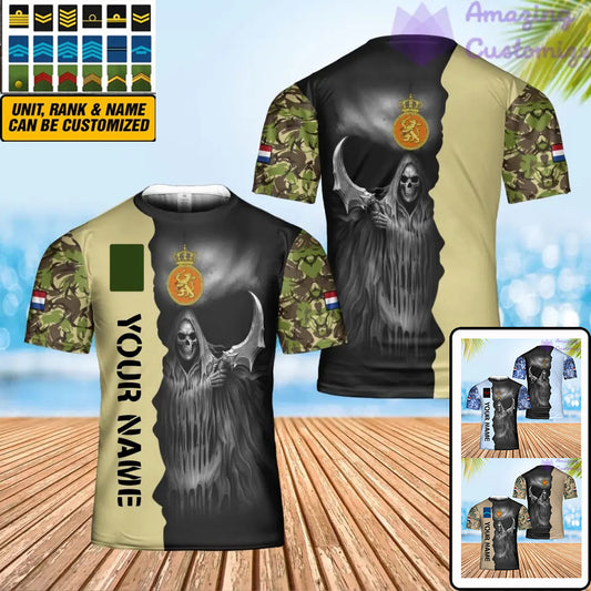 T-shirt personnalisé avec camouflage soldat/vétéran néerlandais avec nom et grade imprimé en 3D - 2601240001