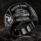 Trucker Heritage Emblem ring in Black, showing CUSTOM NAME and SINCE 2000