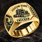 Trucker Heritage Emblem ring in Gold, showing CUSTOM NAME and SINCE 2000