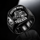 Trucker Bold Lettering ring in Black, showing CUSTOM NAME and SINCE 2000