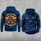Trucker Walk the Walk Badge Vintage Hoodie in Dark Blue, separate front and back views with CUSTOM NAME and SINCE 2000 chest samples, plain lower pouch and arched boots, truck and road artwork.