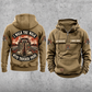 Trucker Walk the Walk Badge Vintage Hoodie in Kaki, separate front and back views with CUSTOM NAME and SINCE 2000 chest samples, plain lower pouch and arched boots, truck and road artwork.