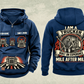Trucker Heritage Crest Vintage Hoodie in Dark Blue, complete separated front and back views with CUSTOM NAME and SINCE 2000 sample tabs, chest truck motifs, brushed lower-front truck graphic and ornate trucker back crest.