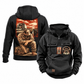 Trucker Ready Every Day Portrait Vintage Hoodie in Black, front and back views on white. Chest sample text reads CUSTOM NAME and SINCE 2000, with truck-and-steering-wheel emblems; back features a compact road-and-truck scene above a larger kneeling trucker beside a travel bag.
