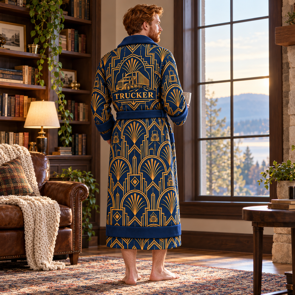 Personalized Trucker Bathrobe - Art Deco Craft lifestyle view