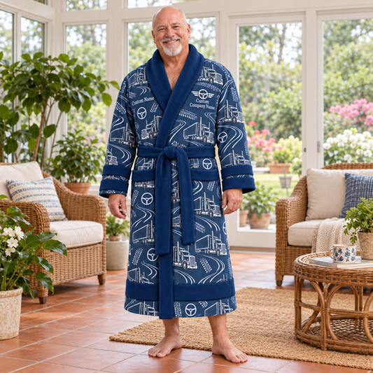 Personalized Trucker Bathrobe Blue worn at home