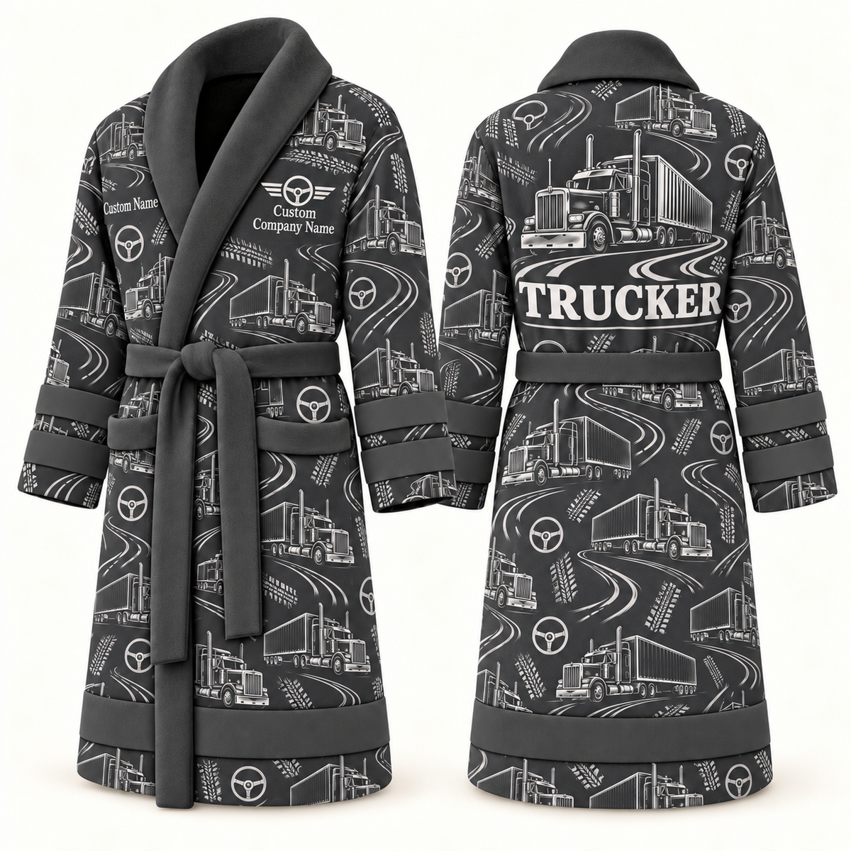 Personalized Trucker Bathrobe slate front and back