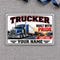Trucker aluminum wallet card, honeycomb pride front design on gray fabric