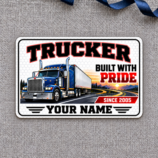 Trucker aluminum wallet card, honeycomb pride front design on gray fabric