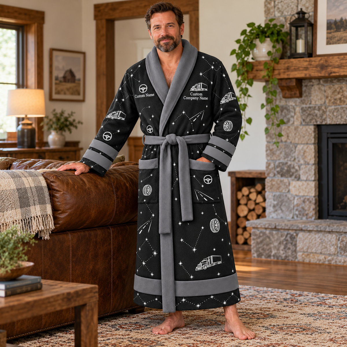 Personalized Trucker Bathrobe - Night Shift lifestyle view
