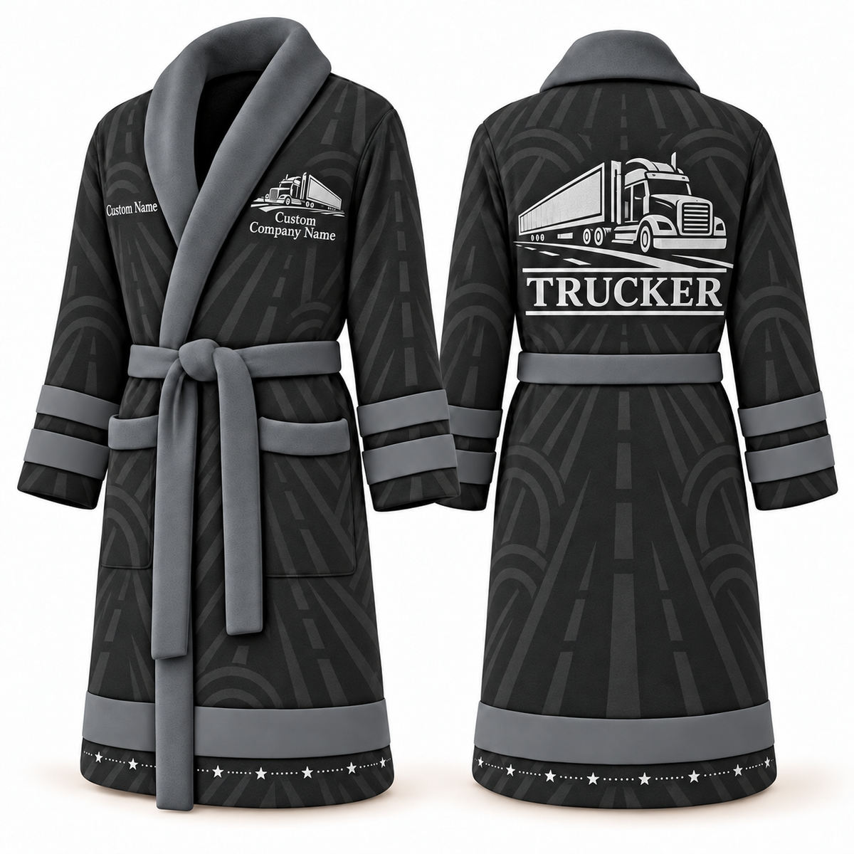 Personalized Trucker Bathrobe - Signature Silhouette slate front and back view