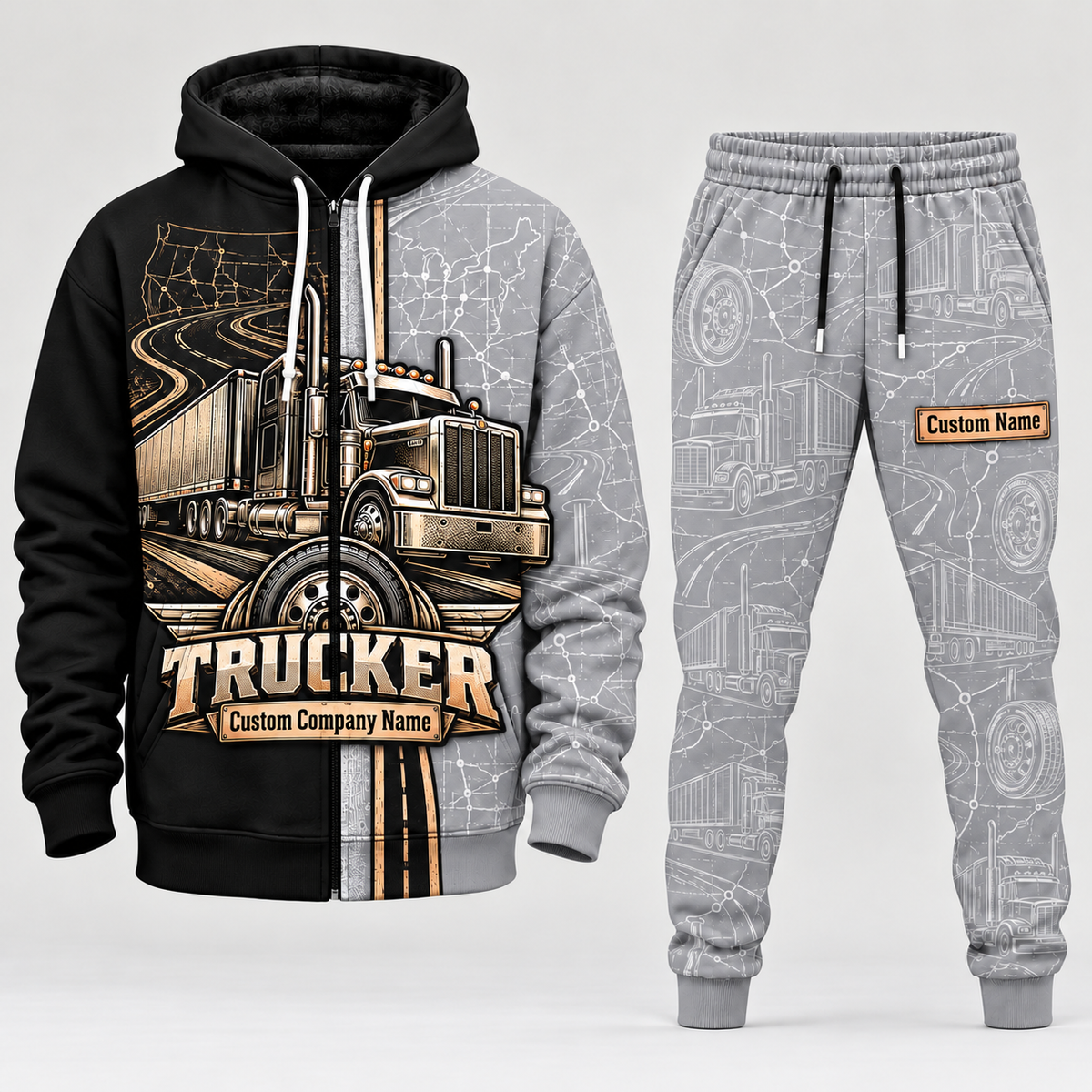 trucker full-zip hoodie and matching joggers - lightgray catalog view