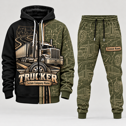 trucker full-zip hoodie and matching joggers - olive catalog view