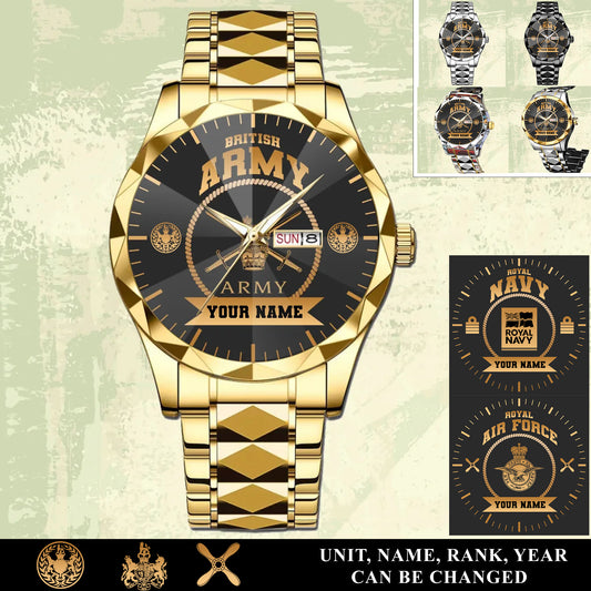 Personalized UK Soldier/ Veteran With Rank And Name Gentleman Crystal Metal Watch - 17442432