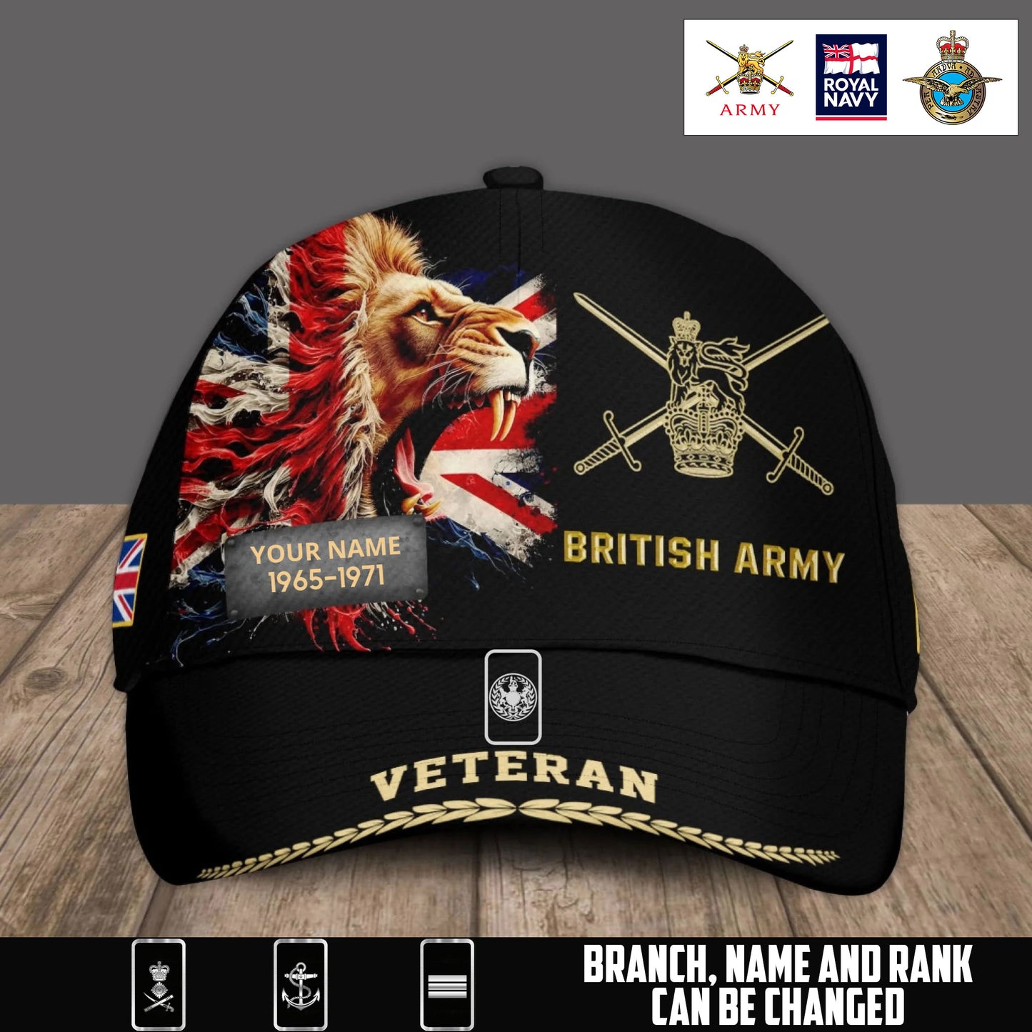 Personalized Name, Year & Rank UK Soldier/Veterans Baseball Cap - 1760054404