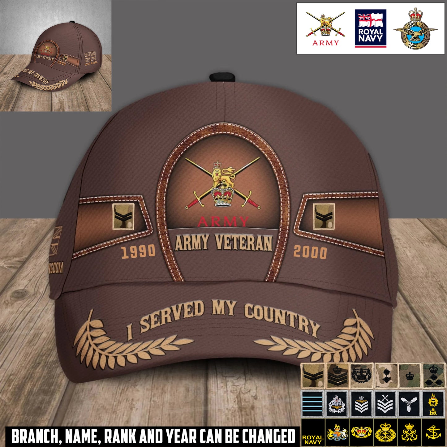 Personalized Name, Year & Rank UK Soldier/Veterans Baseball Cap - 1759795207