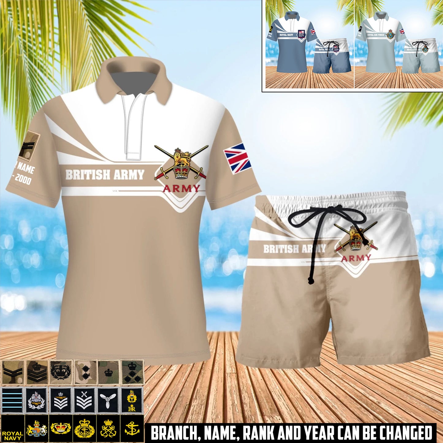 Personalized UK Soldier/Veteran with Rank, Year And Name Combo Polo + Short - 17462304