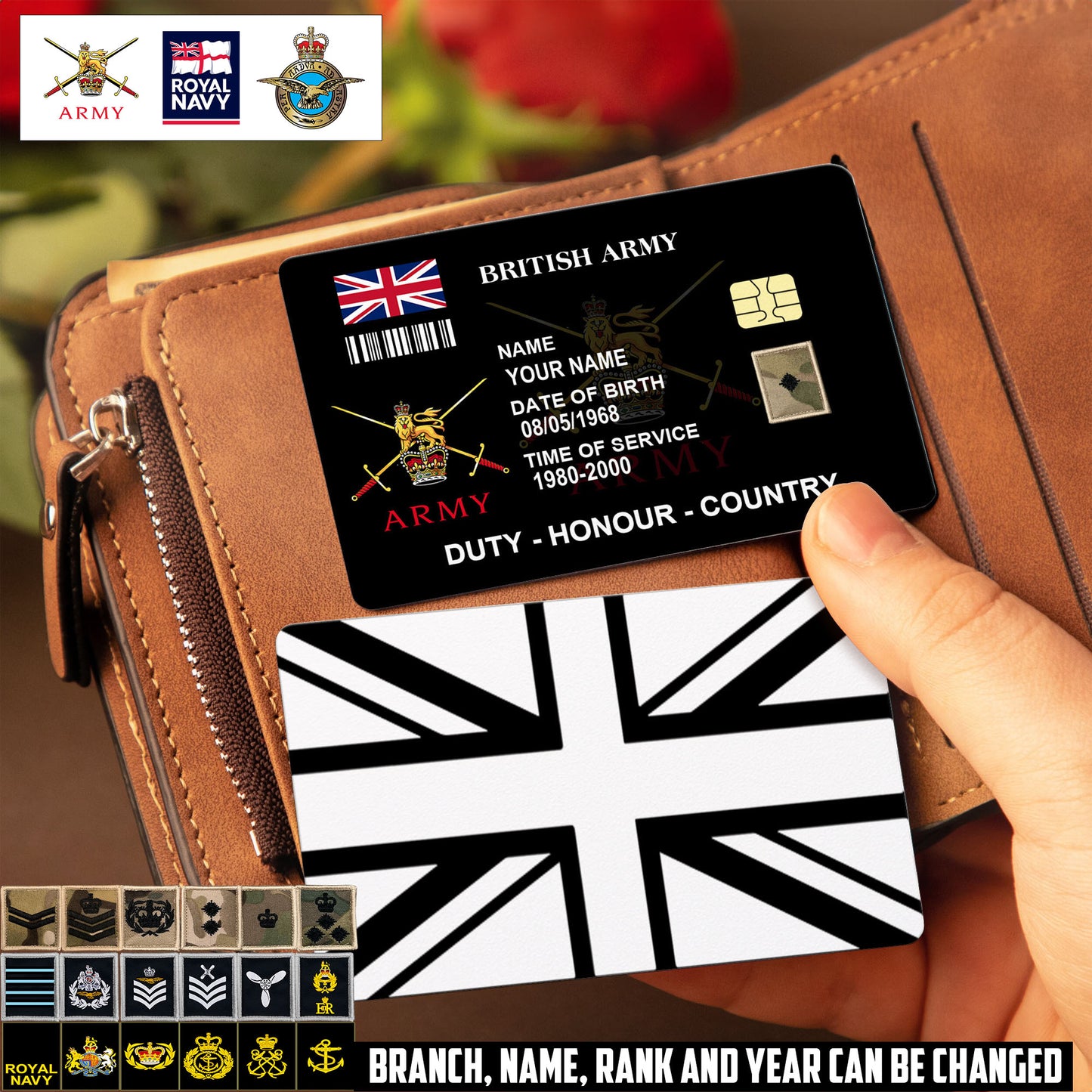 Personalized UK Soldier/ Veteran With Rank, Name And Year Aluminum Wallet Card - 17521920