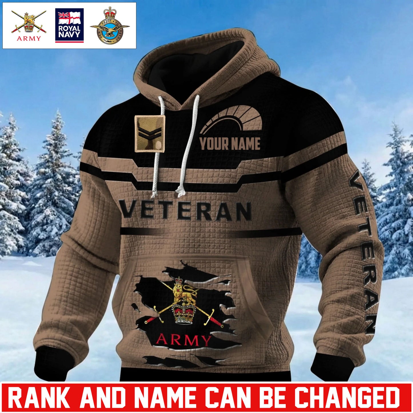 Personalized UK Soldier/ Veteran With Rank And Name 3D Waffle Hoodie - 17695584