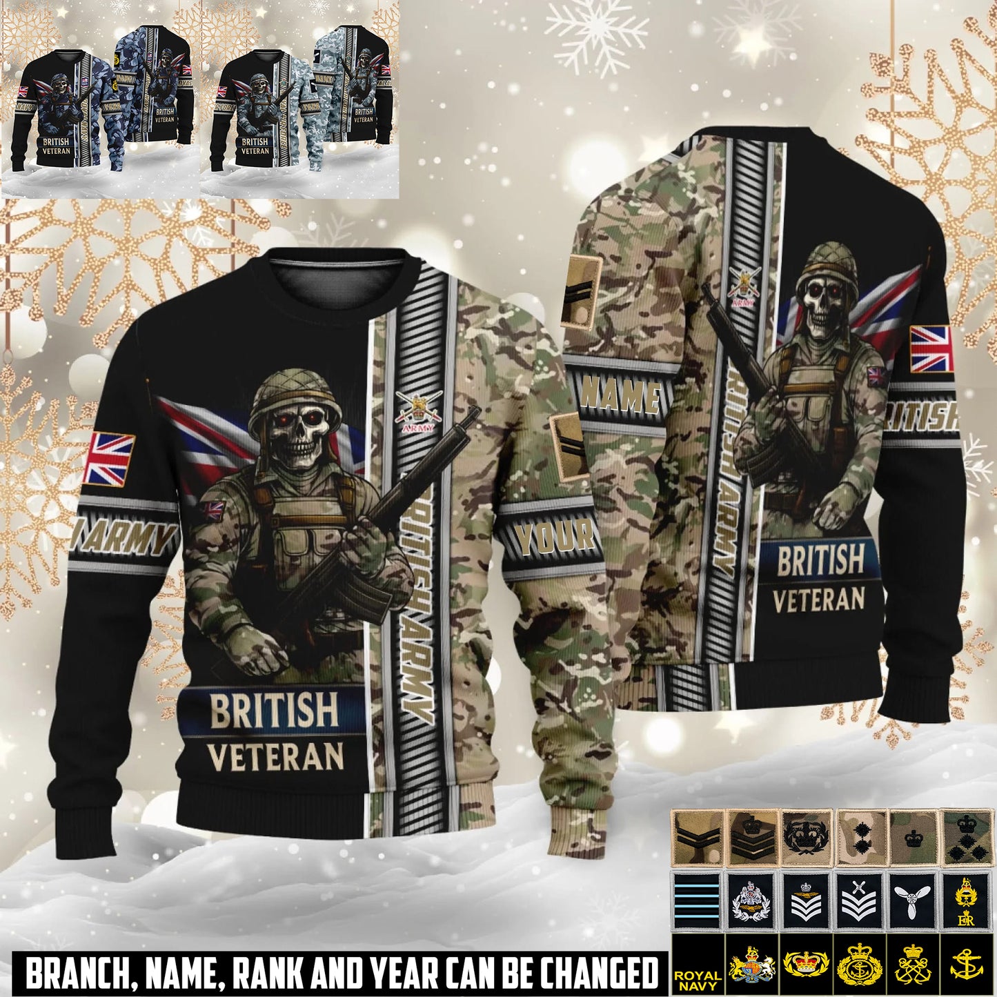 Personalized UK Soldier/Veteran Camo with Name and Rank Ugly Sweater All Over Printed - 17616960