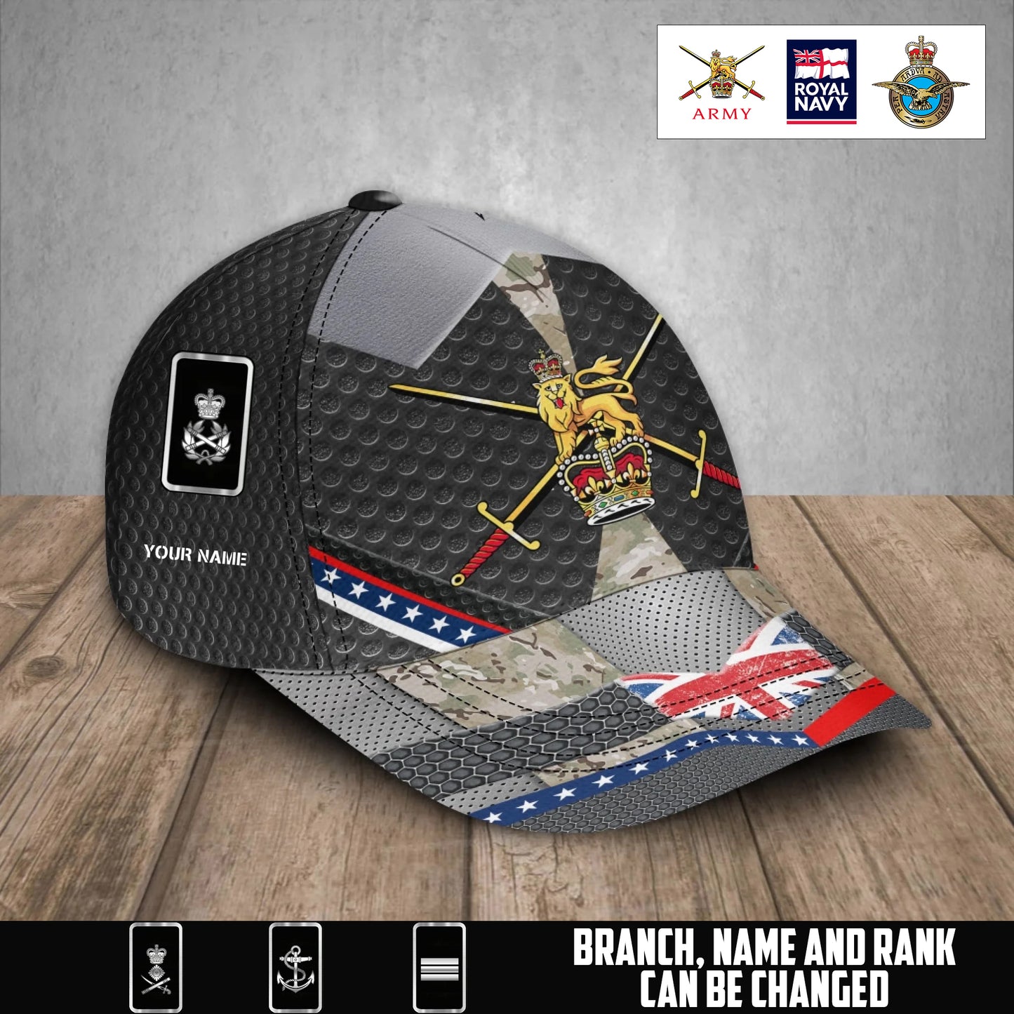 Personalized Name & Rank UK Soldier/Veterans Baseball Cap - 1760054403