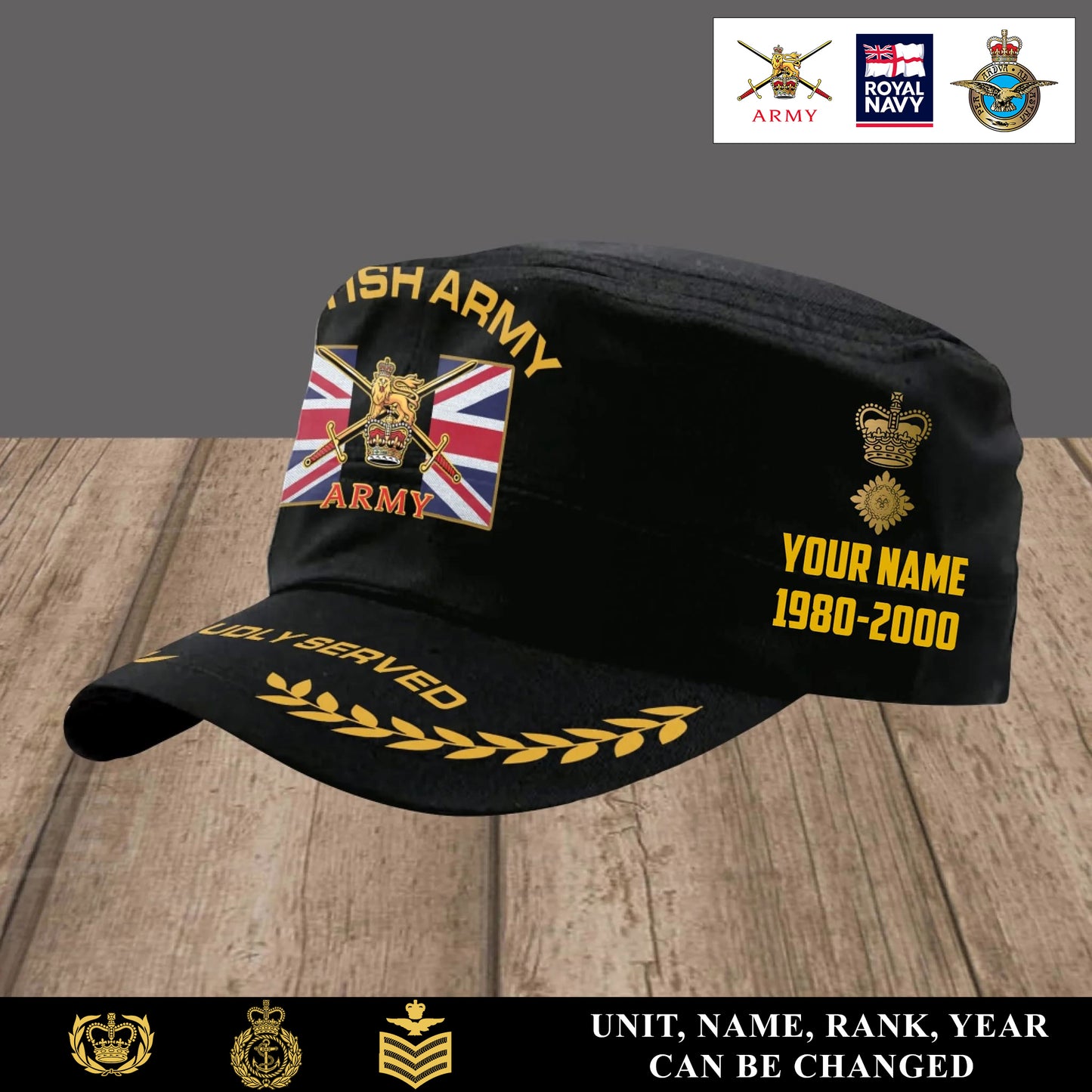 Personalized UK Soldier/ Veteran With Name, Year And Rank Military Cap - 17502048