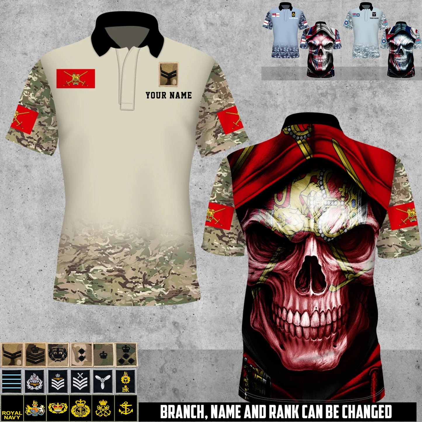 Personalized UK Soldier/Veteran Camo with Name and Rank Polo All Over Printed - 17660160