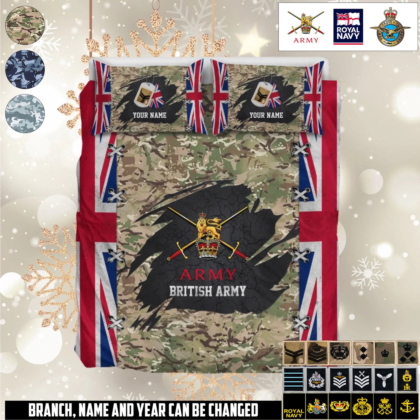Personalized UK Soldier/ Veteran Camo With Name And Rank Bedding Set - 17658432