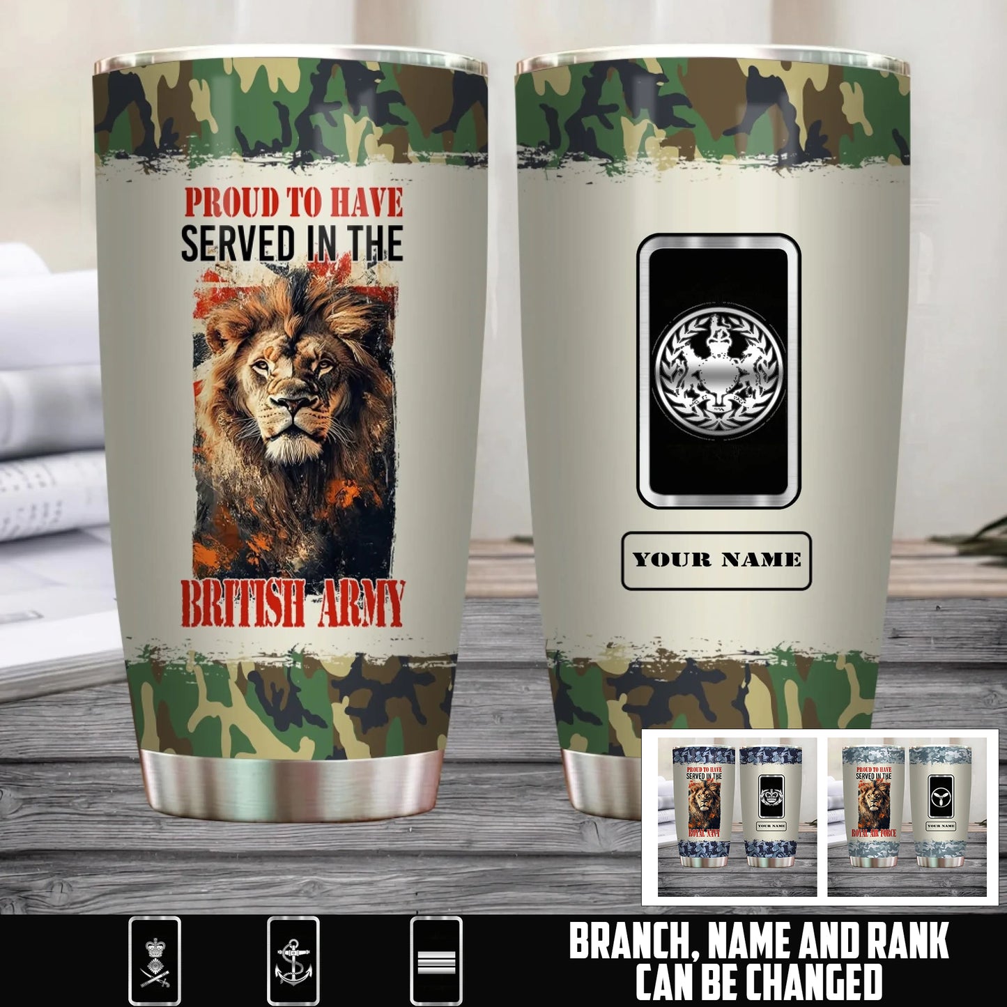 Personalized UK Veteran/ Soldier With Rank And Name Camo Tumbler - 1757289604