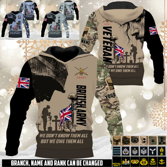 Personalized UK Soldier/Veteran Camo with Name and Rank Hoodie All Over Printed - 17648064