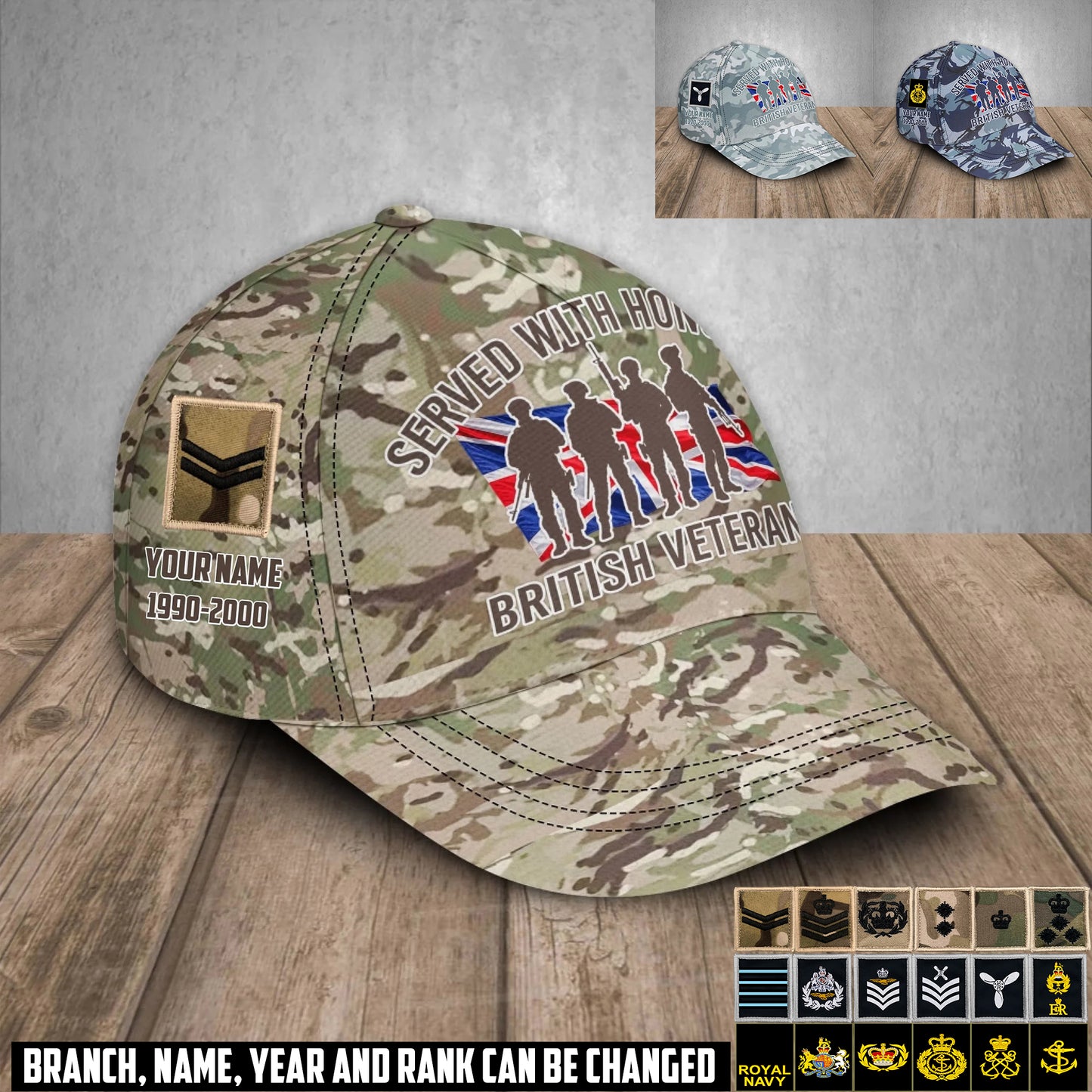 Personalized Rank, Year And Name UK Soldier/Veterans Baseball Cap - 17676576