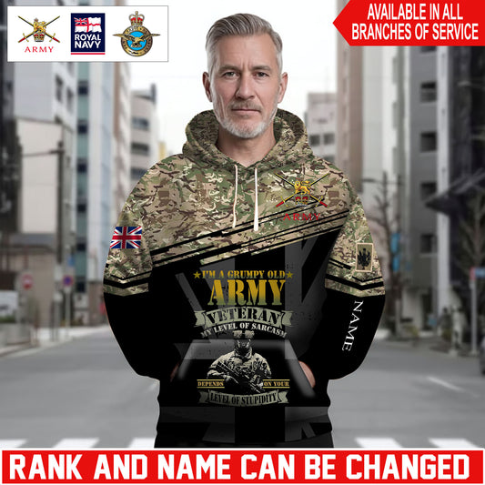 Personalized UK Soldier/Veteran Camo with Name and Rank Hoodie Sweater All Over Printed - 1761350403