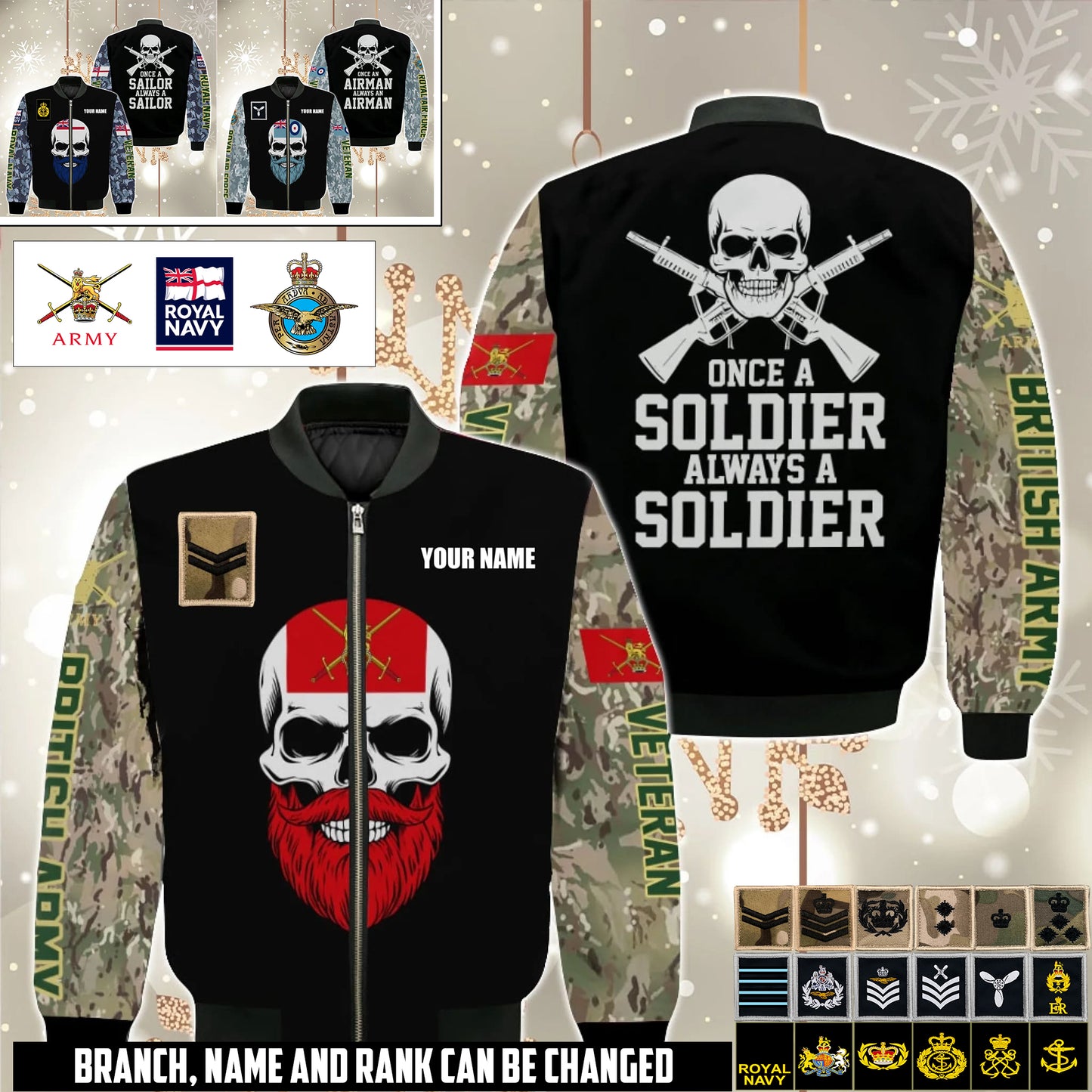 British Veteran Camo Bomber Jacket – Name & Rank Personalization - 17580672