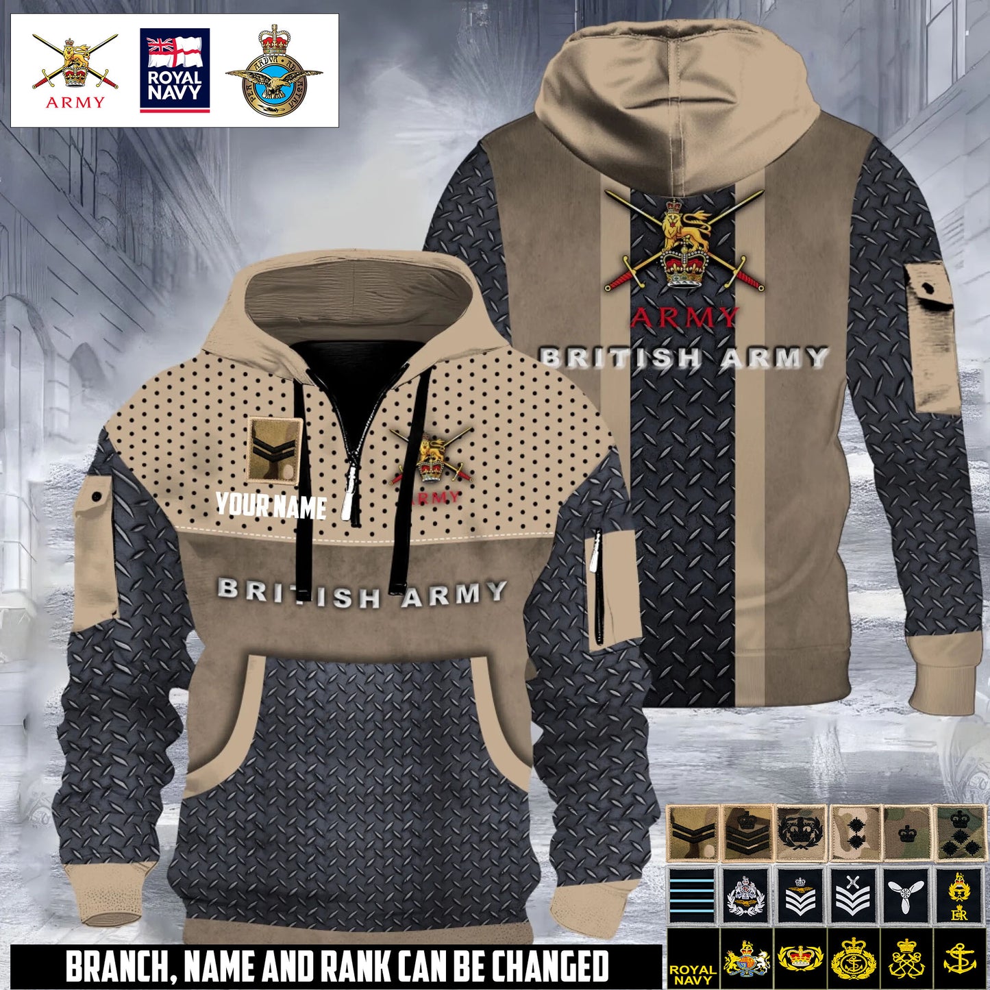 Personalized UK Soldier/ Veteran With Rank And Name 3D Half-zip Hoodie - 17693856