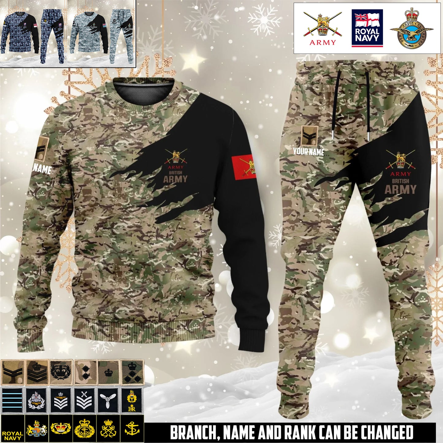 British camouflage Sweater + Jogger – Personalized with Name & Rank - 17474400