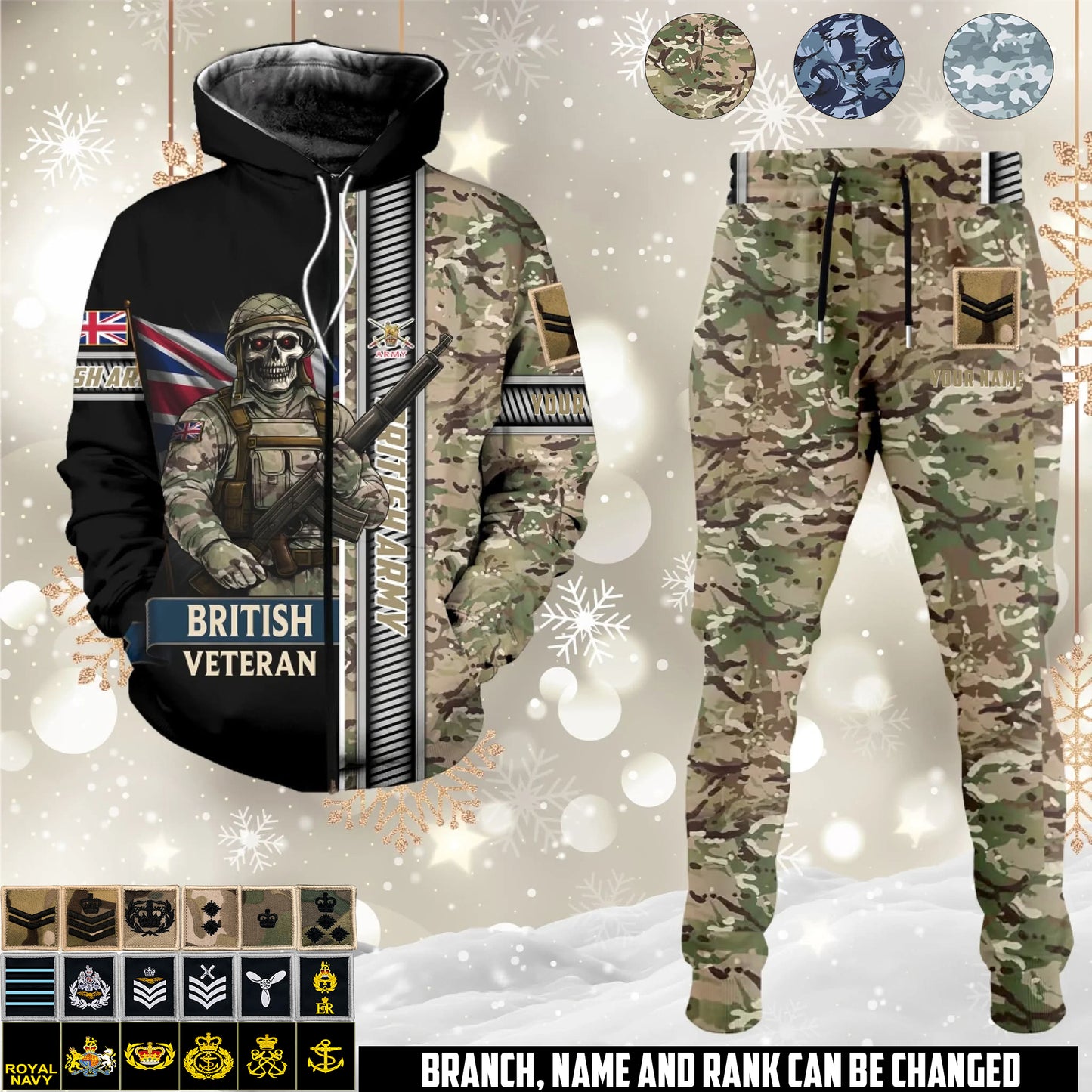 Personalized UK Soldier/Veteran Camo with Rank And Name Combo Zip Hoodie + Jogger - 17616960