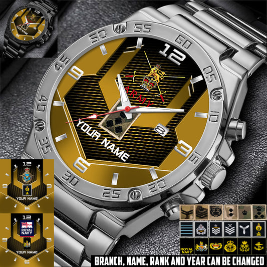 Personalized UK Soldier/ Veteran With Name And Rank Gentleman Stainless Steel Watch - 17485632