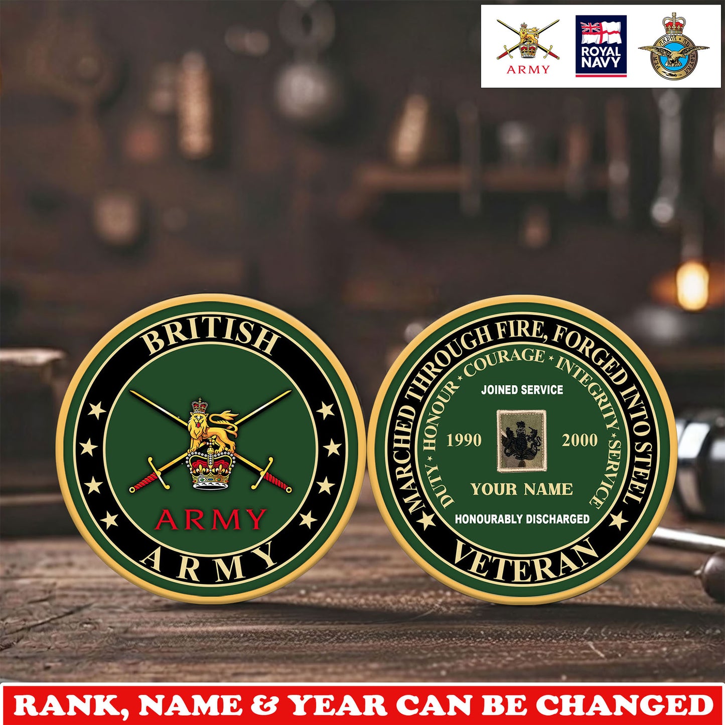 Personalized UK Veteran/ Soldier With Rank, Name And Year Challenge Coin - 17744832