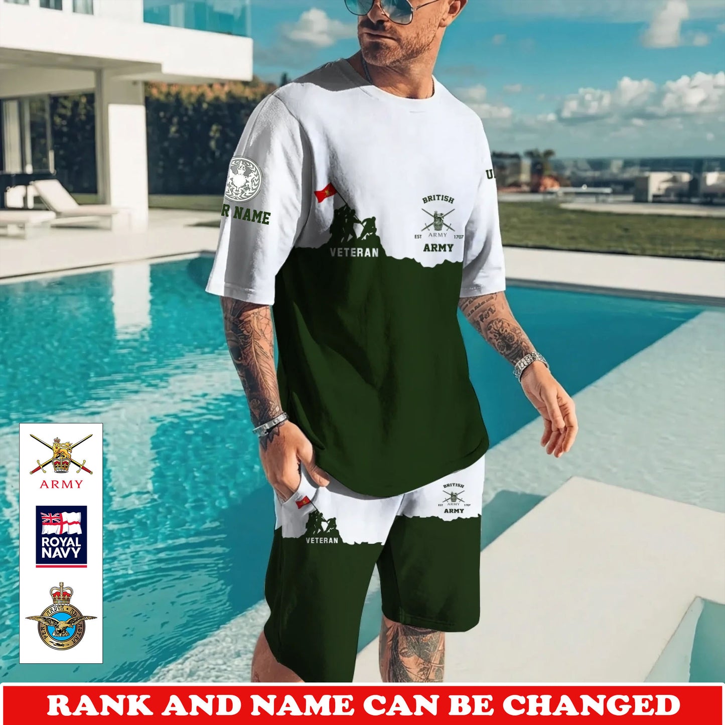Personalized UK Soldier/Veteran with Rank and Name Combo T-Shirt Broad Short All Over Printed - 17746560