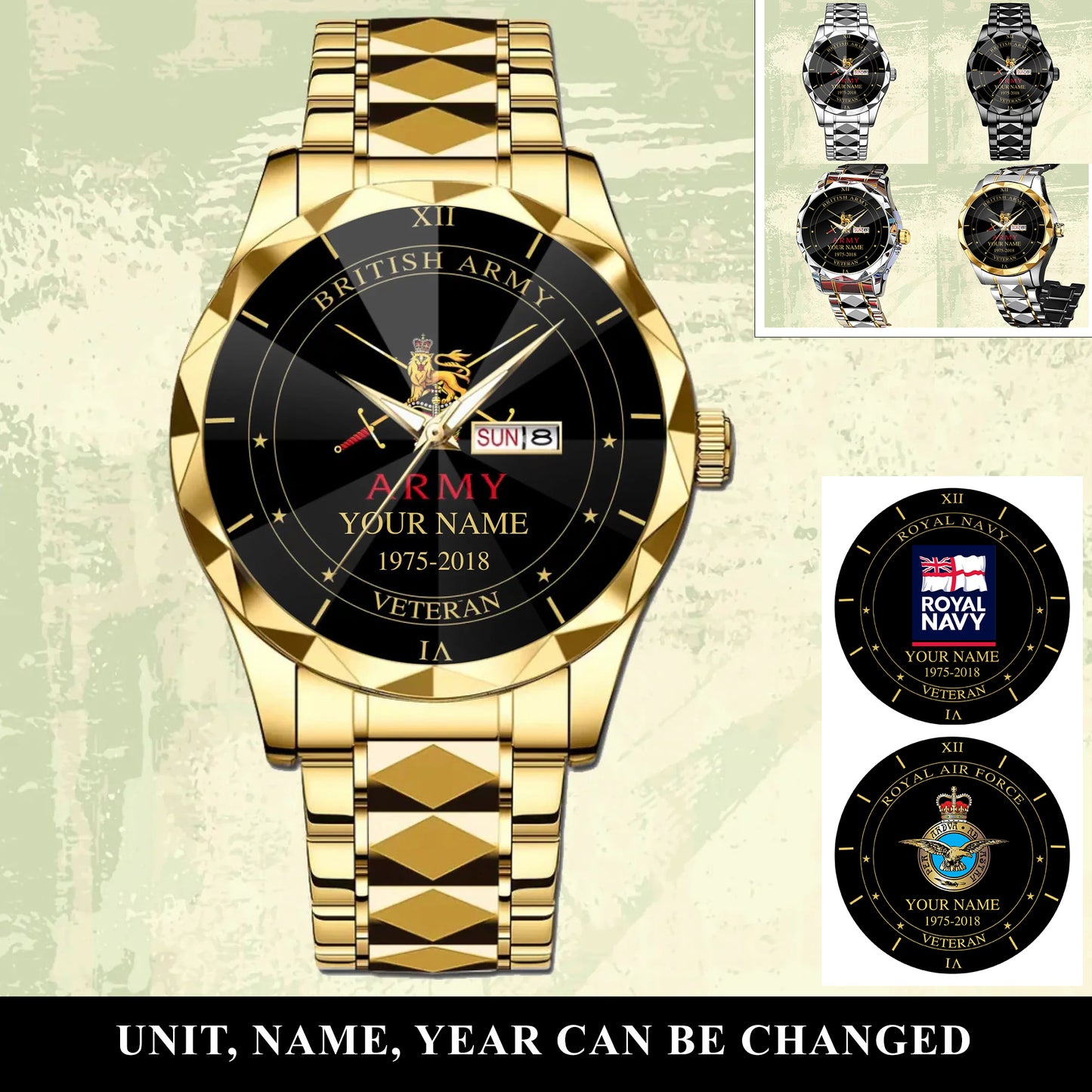 Personalized UK Soldier/ Veteran With Name And Year Gentleman Crystal Metal Watch - 17105472
