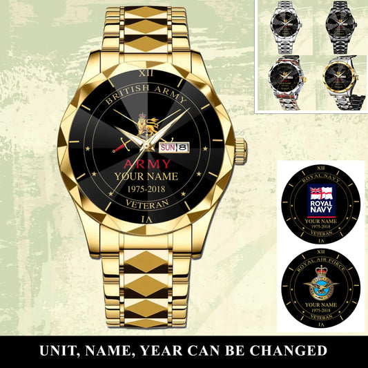 Personalized UK Soldier/ Veteran With Name And Year Gentleman Crystal Metal Watch - 17105472