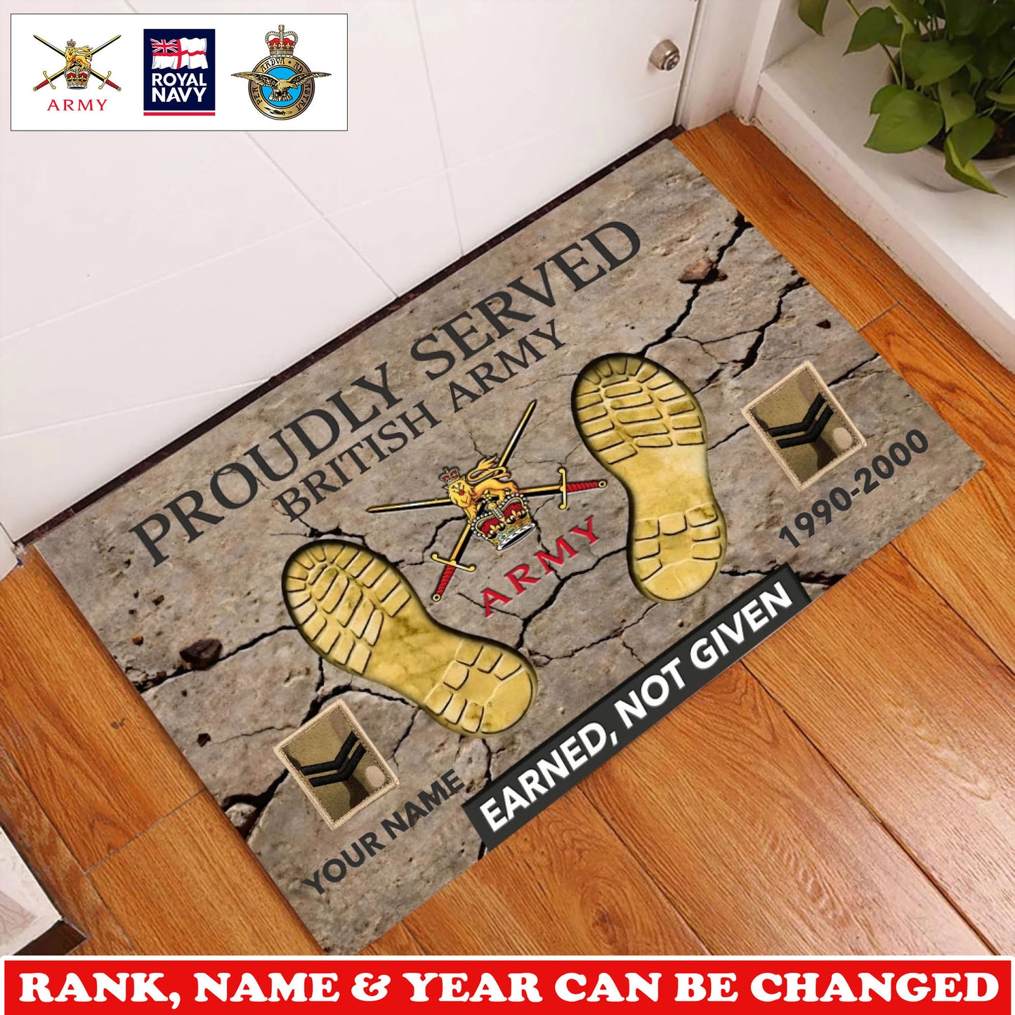 Personalized UK Soldier/ Veteran Camo With Rank, Name and Year Doormat 3D Printed - 17747424